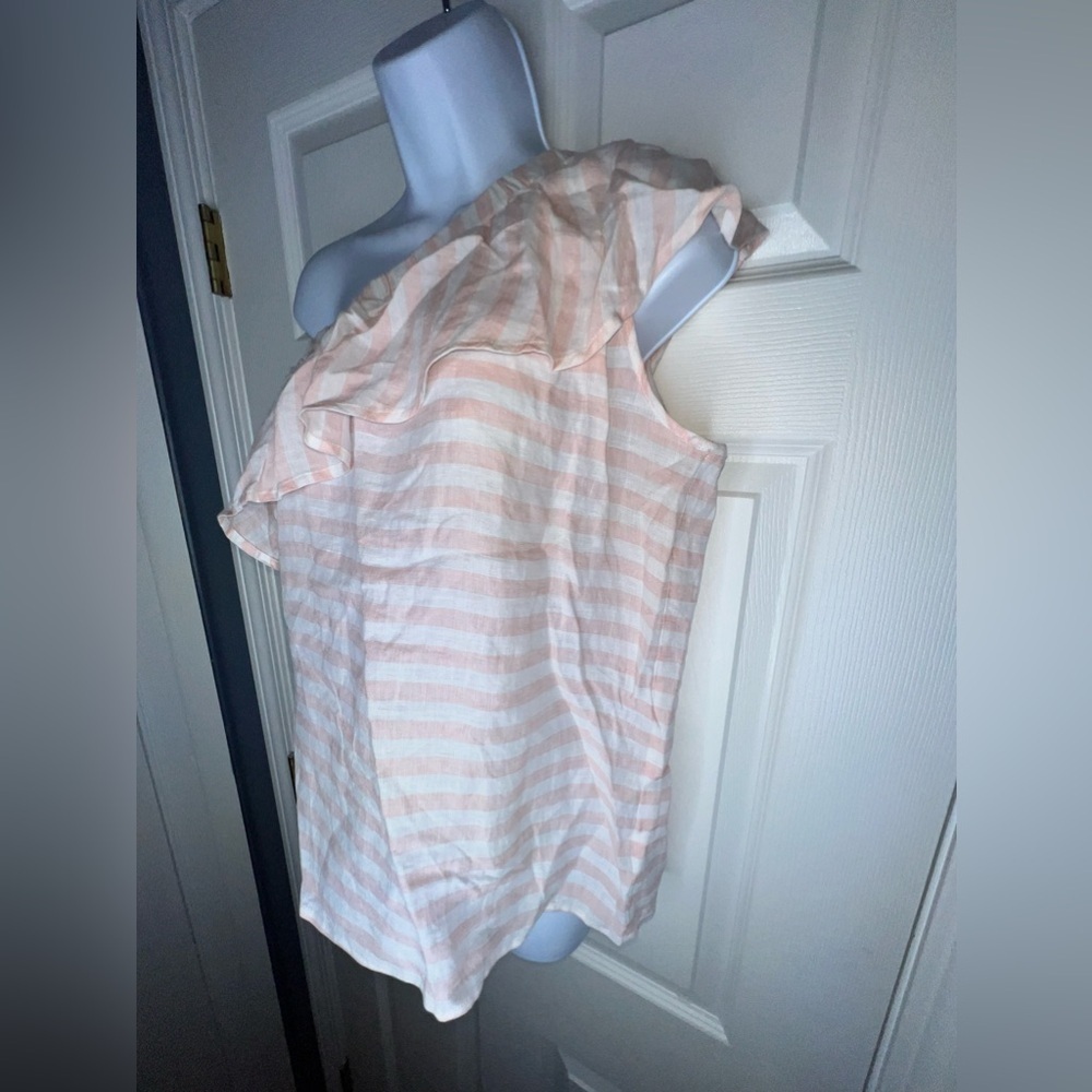 NWT Vince Camuto Womens X Small Linen Pink Stripe Adair One Shoulder Top XS - Picture 6 of 11